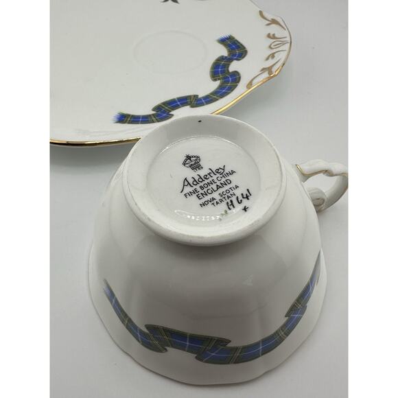 Vintage Adderly Blue Tartan "Nova Scotia" Tea Cup and Snack Plate Set Bone China - Picture 8 of 9
